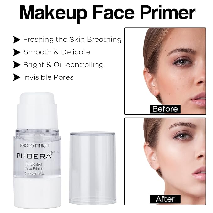 Makeup Kit for Women Included 2 Phoera Foundation SPF 20+ 30ml Matte Oil Control, 2 Kabuki Makeup Brushes, Phoera Primer, Powder Foundation, 2 Makeup Sponges (101 Porcelain + 102 Nude)-VeraVaultWomen