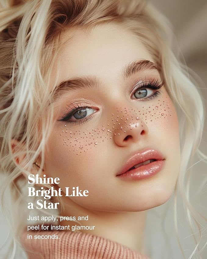 Glitter Freckles -Body Glitter Rave Festival Accessories - Rose Gold Face Glitter Waterproof Face Tattoos Speckles Makeup Patches for Women, Grils, Cosplay & Country Concerts - 8 Counts