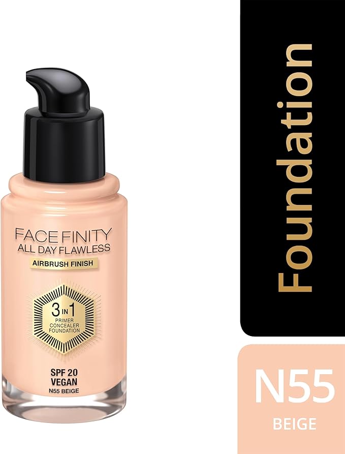 Max Factor Facefinity All Day Flawless 3 In 1 Foundation SPF 20, No. 55 Beige-VeraVaultWomen