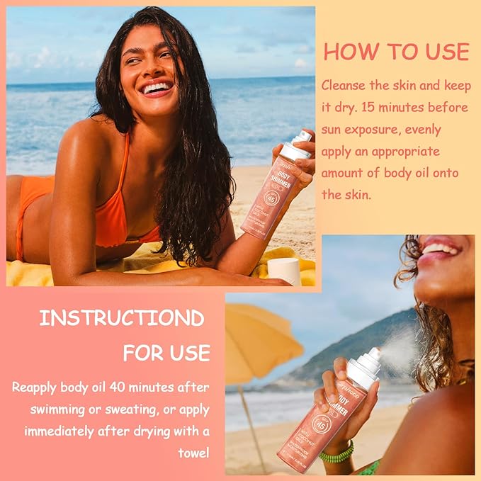 Broad Spectrum SPF 50 Sheer Body Sunscreen Setting Mist Sunscreen Body Glow Oil Spray for Face & Body with Gold Mica Sun-kissed Glow Skin Illuminator Hydrating Non-Greasy (A)-VeraVaultWomen