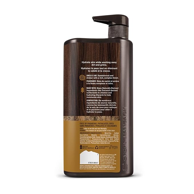 Every Man Jack Amber + Sandalwood Mens Body Wash for All Skin Types - Cleanse, Hydrate, and Smell Great - Free of Parabens, Phtalates, and Dyes - 33.8 fl oz (2 Pack)-VeraVaultWomen