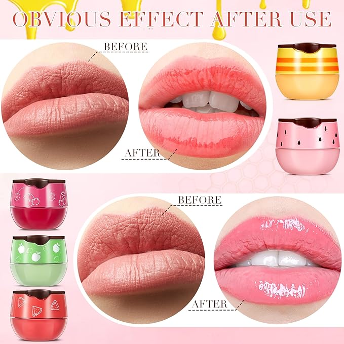12 Pcs Bee Lip Balm Honey Pot with Brush Propolis Lip Mask Overnight, Moisturizing Hydrating Lip Sleeping Mask Prevention Dry and Cracked(Honey+Strawberry+Watermelon+Apple Lime+Cherry)-VeraVaultWomen