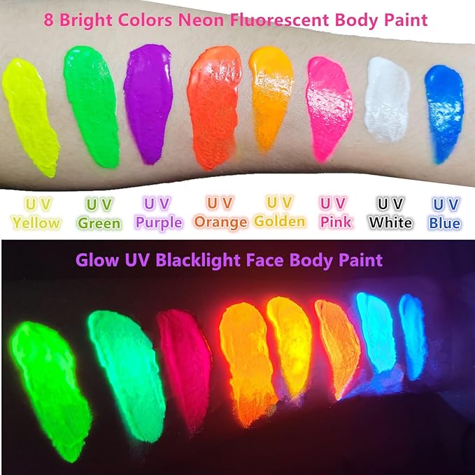 Go Ho Neon Yellow Body Paint Washable(2.37oz,70ml),under UV Blacklight Neon Face Paint,Water Based Neon Fluorescent Yellow Face Paint for Adults Children SFX Cosplay Costumes Halloween Makeup-VeraVaultWomen