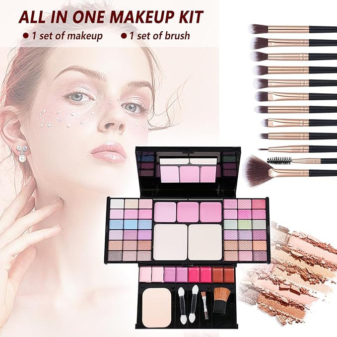 Makeup Kit Eyeshadow Palette for Women Full Gift Kit Girl Kids 49 Colors Makeup Set Combination Eyeshadow Palette with 12pcs Makeup Brushes-VeraVaultWomen