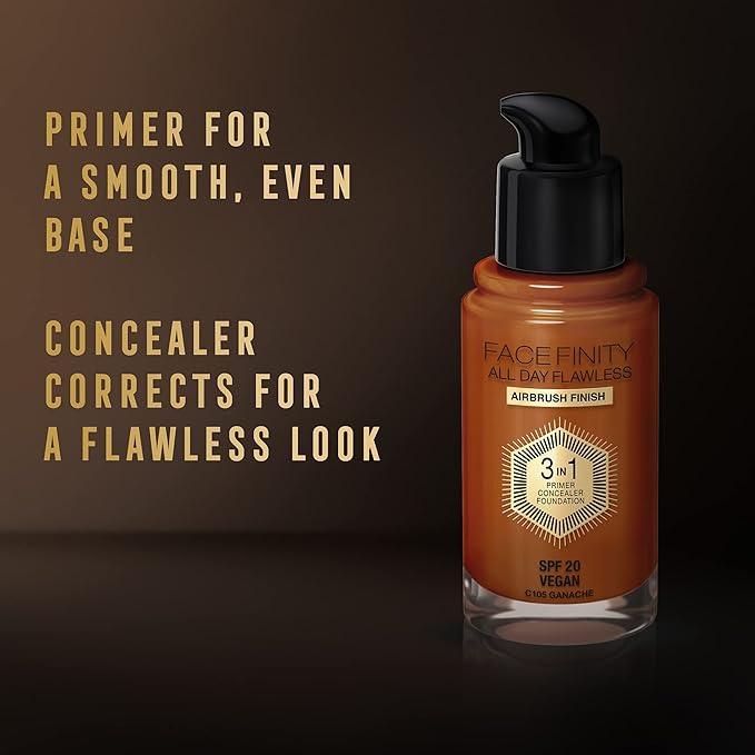 Max Factor Facefinity 3-in-1 All Day Flawless Foundation, SPF 20, Ganache, 30ml-VeraVaultWomen