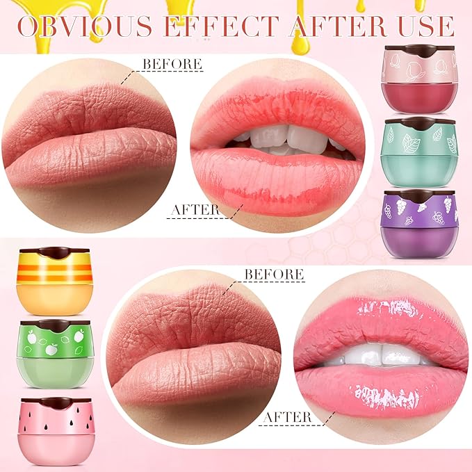 12 Pcs Bee Lip Balm Honey Pot with Brush Propolis Lip Mask Overnight, Moisturizing Hydrating Lip Sleeping Mask Prevention Dry and Cracked(Honey+Peach+Grape+Strawberry+Apple Lime+Mint)-VeraVaultWomen