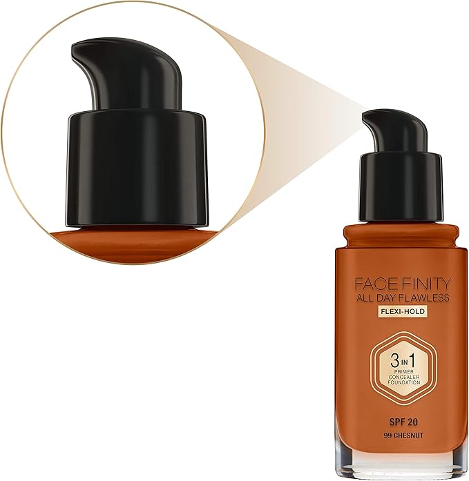 Max Factor Facefinity 3-in-1 All Day Flawless Liquid Foundation, SPF 20-99 Chestnut, 30 ml-VeraVaultWomen