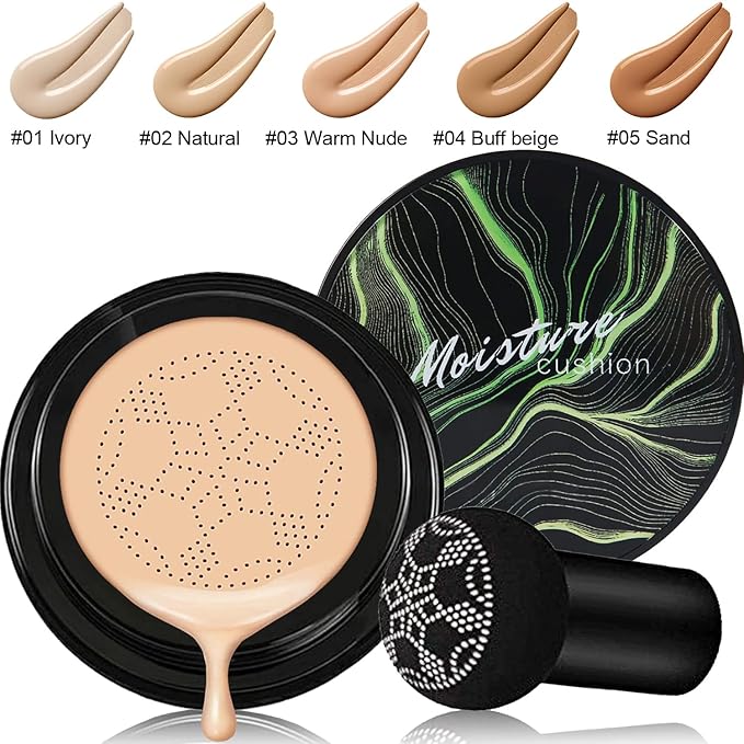 PHOERA Foundation Full Coverage Makeup, Mushroom Head Air Cushion CC Cream Natural Foundation Set,PHOERA Concealer, PHOERA Primer, PHOERA Powder, Foundation Brushes (104 Buff Beige+ 04 Buff Beige CC)-VeraVaultWomen