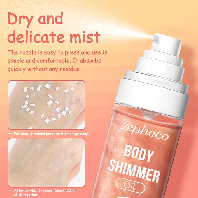 Broad Spectrum SPF 50 Sheer Body Sunscreen Setting Mist Sunscreen Body Glow Oil Spray for Face & Body with Gold Mica Sun-kissed Glow Skin Illuminator Hydrating Non-Greasy (A)-VeraVaultWomen