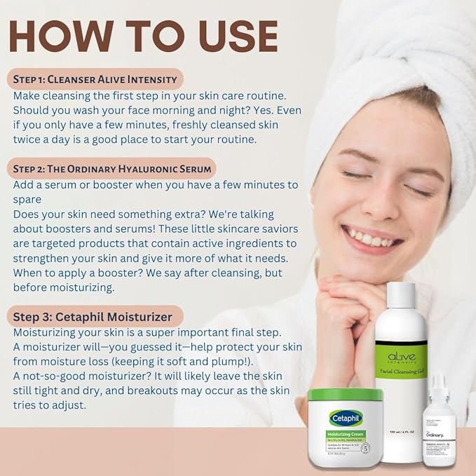 'Cetaphil' Hydrating Moisturizing Cream | The 'Ordinary' Hyaluronic Acid 1 oz. | Cleansing Gel 4 oz.-VeraVaultWomen