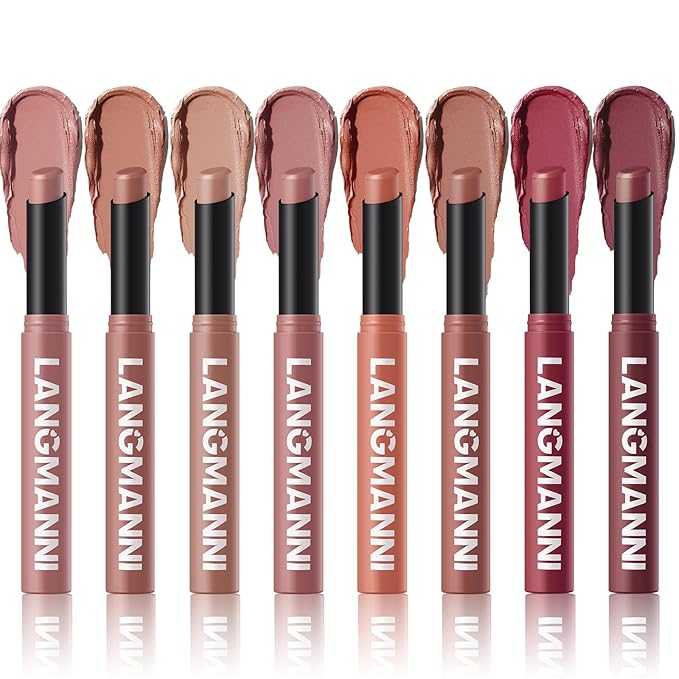 Jolilab 8 Pcs Velvet Matte Lipstick Nude Matte Soft Dark Color Stick Waterproof Long-Lasting Non-Stick Cup High Pigmented Lip Stick Lip Balm Beauty Cosmetics Gift for Girls(01-06+11+12