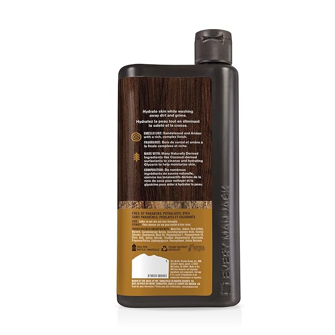 Every Man Jack Amber+Sandalwood Hydrating Mens Body Wash for All Skin Types-Cleanse, Nourish, and Hydrate Skin with Naturally Derived Ingredients-Paraben Free, Phthalate Free, Dye Free-24oz(Pack of 2)-VeraVaultWomen