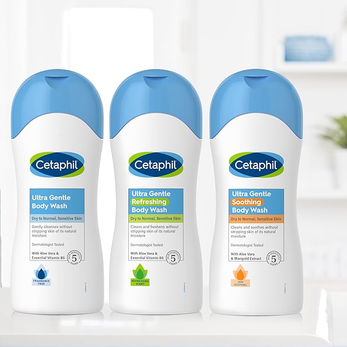 Cetaphil Ultra Gentle Refreshing Body Wash, For Dry To Normal, Sensitive Skin, Aloe Vera, Vitamin B5, Hypoallergenic, Dermatologist Tested, Fragrance Free, 16.9oz Pack of 3-VeraVaultWomen