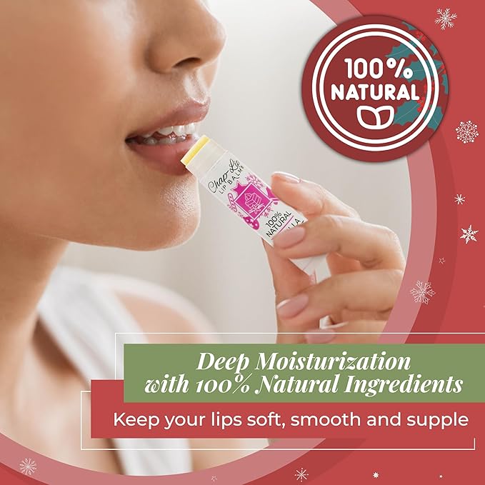 100% Natural Lip Balm Set - Beeswax Natural Christmas Gifts for Her - Ideal Gift for Women - Lip Moisturizer for Dry Lips, Cocoa Butter - Petroleum Free Pack of 8-VeraVaultWomen