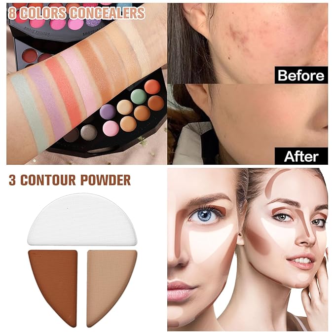 109 Colors Makeup Kit for Women Girl Full Kit Gift Set with Mirror All in One Make up Palette Included Eyeshadow Glitter Lipstick Concealer Eyeliner Eyebrow Highlighter Contour Blusher Compact PowderN-VeraVaultWomen