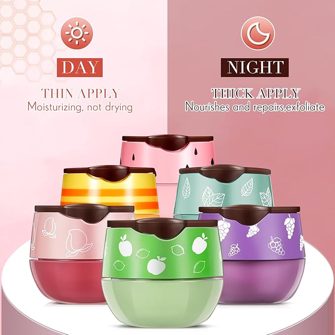 12 Pcs Bee Lip Balm Honey Pot with Brush Propolis Lip Mask Overnight, Moisturizing Hydrating Lip Sleeping Mask Prevention Dry and Cracked(Honey+Peach+Grape+Strawberry+Apple Lime+Mint)-VeraVaultWomen