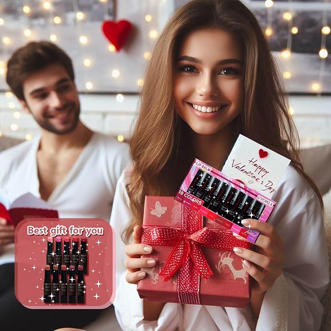10 Pack Tinted Lip Balm With Glitter Powder Stocking Stuffers Tinted Chapstick - Moisturizing Lip Balm with Shimmer - Lipstick Set - Assorted Colors and Favors-VeraVaultWomen