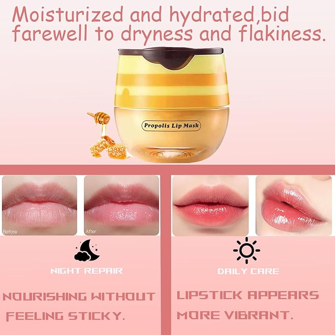 1 PCS Bee Lip Balm Honey Pot, Exfoliating Honey Bee Lip Balm Sleeping Lip Mask Overnight with Sticks, Honey Pot Lip Balm Prevention Dry Hydrating and Crack Lip Scrubs-VeraVaultWomen