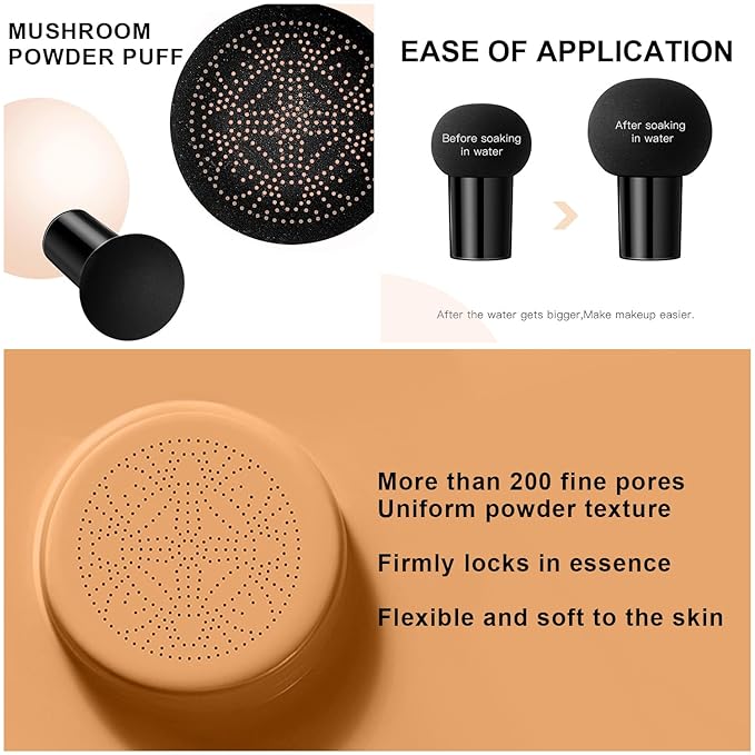 Mushroom Head Air Cushion CC Cream BB Cream Even Skin Tone Liquid Foundation, Concealer Lasting Makeup Base Primer (#06 Brown)-VeraVaultWomen