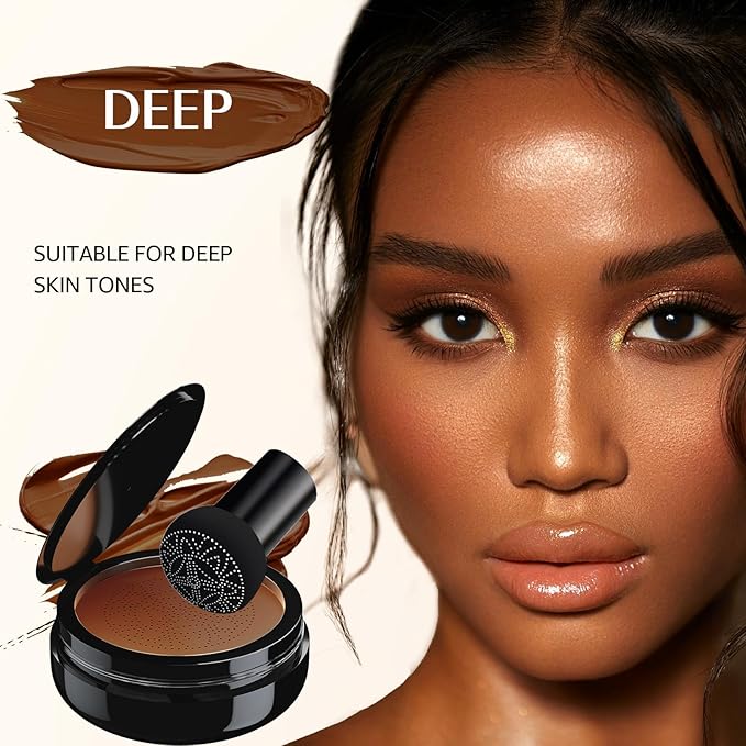 Mushroom Head Air Cushion CC Cream Foundation - Moisturizing & Long-Lasting BB Cream Concealer Makeup Base for All Skin Types, Brighten Long - Lasting Even Color Correcting Concealer (Deep)-VeraVaultWomen