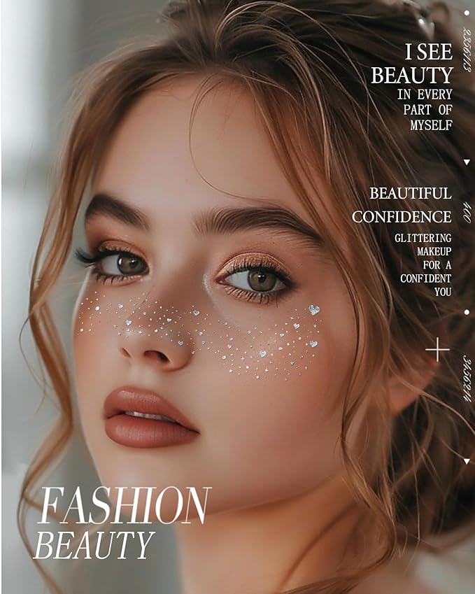 Glitter Freckles, Face Glitter for Kids Women Girls, Waterproof Glow Up Singer Concerts Festival Rave Accessories (Silver -Hearted)