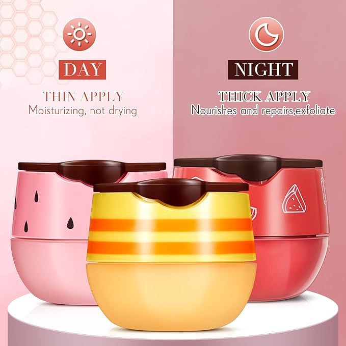 12 Pcs Bee Lip Balm Honey Pot with Brush Propolis Lip Mask Overnight, Moisturizing Hydrating Lip Sleeping Mask Prevention Dry and Cracked(Honey+Strawberry+Watermelon)-VeraVaultWomen