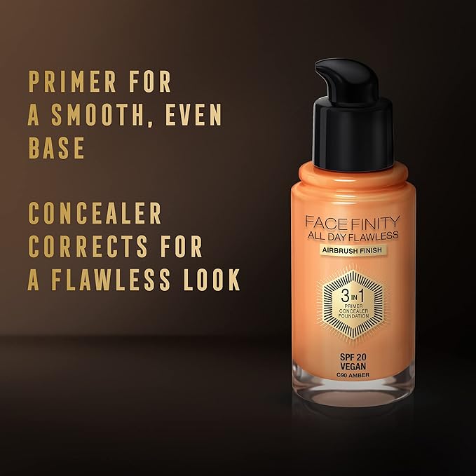 Max Factor Facefinity 3-in-1 All Day Flawless Liquid Foundation, SPF 20-90 Amber, 30 ml-VeraVaultWomen