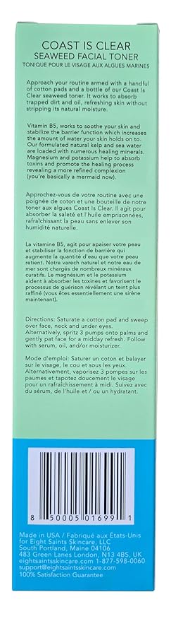 Eight Saints Coast is Clear Seaweed Anti Aging Face Toner, Natural and Organic Alcohol Free Witch Hazel Toner for Face, Minimizes Large Pores and Redness, 6 Ounces-VeraVaultWomen