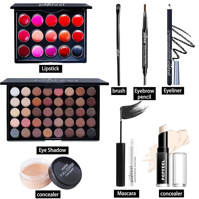 Makeup Kit for Women Full Kit, All in One Makeup Gift Set, Make up Kits for Beginners and Professionals - Eyeshadow Palette, Lipstick, Mascara, Concealer, Brush, Eyeliner, Eyebrow pencil-VeraVaultWomen