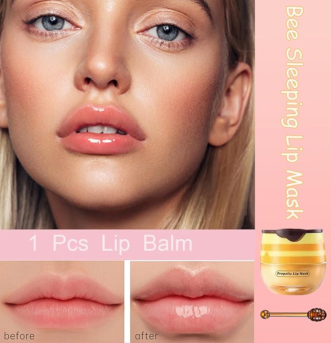 1 PCS Bee Lip Balm Honey Pot, Exfoliating Honey Bee Lip Balm Sleeping Lip Mask Overnight with Sticks, Honey Pot Lip Balm Prevention Dry Hydrating and Crack Lip Scrubs-VeraVaultWomen