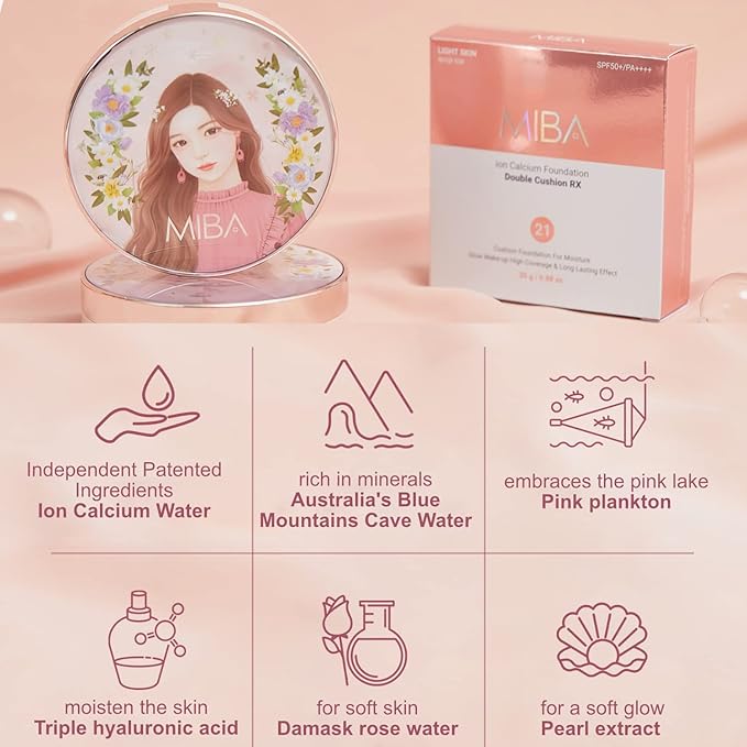 MIBA Ion Calcium Foundation Double Cushion RX 25 g / 0.88 oz Big Cushion SEASON 2 Long Lasting Effect for Dewy Skin. Skin moisturizing. Skin tightening relief. Fine coverage. Smooth adhesion (No 21)-VeraVaultWomen