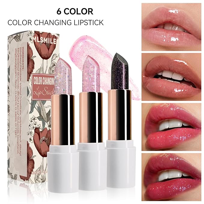 Magic Color Changing Lipstick, pH Lip Balm Glitter Shimmer Lipstick Plumping Glimmer Glow Jelly Lipstick, Hydrating Lasting Nourishing Moisture Lip Care Temperature Color Change Lip Gloss (4#)-VeraVaultWomen