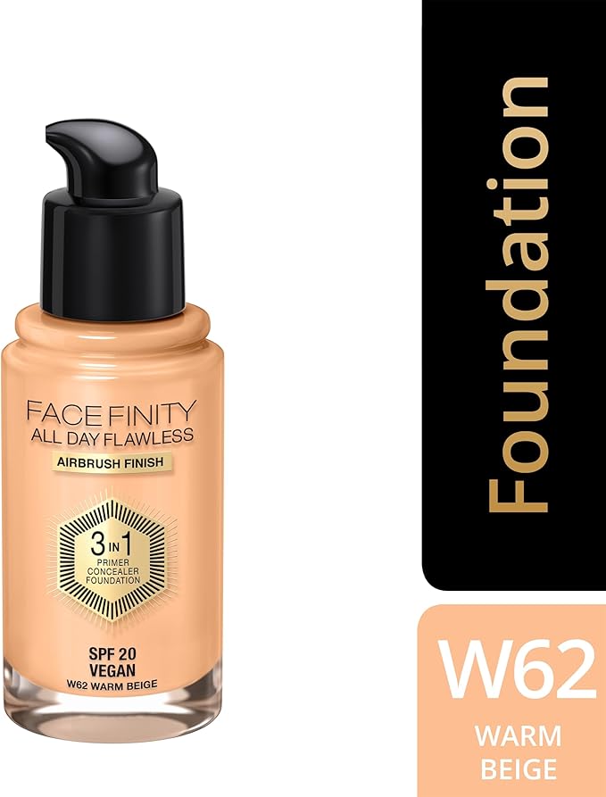 Max Factor Facefinity 3-in-1 All Day Flawless Liquid Foundation, SPF 20-62 Warm Beige, 30 ml-VeraVaultWomen