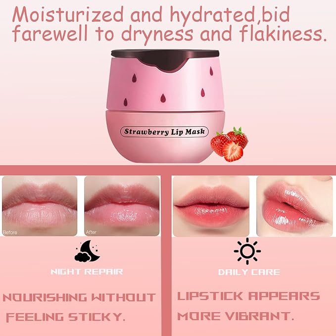 1 PCS Bee Lip Balm Honey Pot, Exfoliating Strawberry Bee Lip Balm Sleeping Lip Mask Overnight with Sticks, Honey Pot Lip Balm Prevention Dry Hydrating and Crack Lip Scrubs-VeraVaultWomen