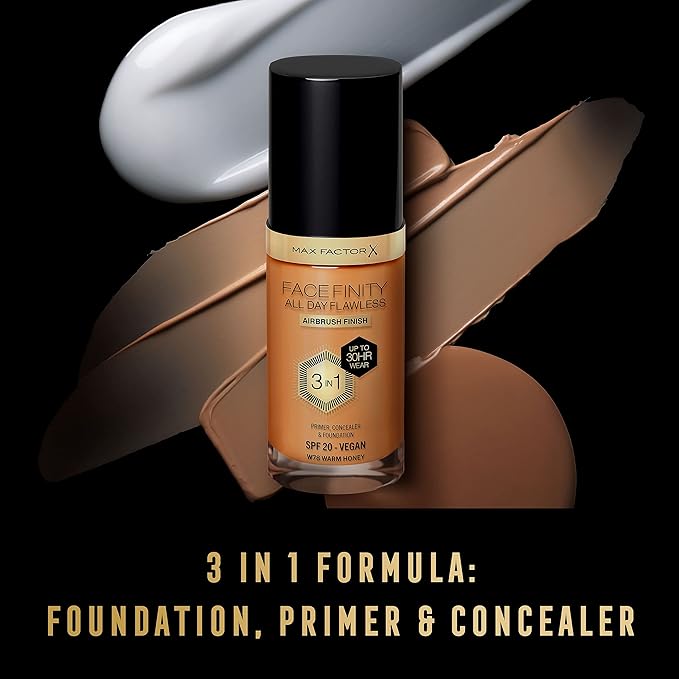 Max Factor Facefinity 3-in-1 All Day Flawless Liquid Foundation, SPF 20-78 Warm Honey, 30 ml-VeraVaultWomen