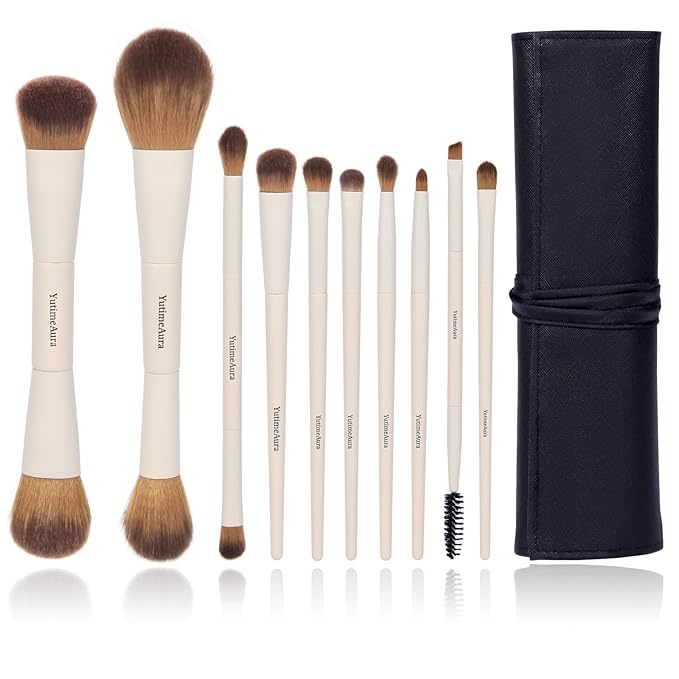 Makeup Brush Set 10pc, Dual-Ended Makeup Brushes For Bronzer, Contour, Eyeshadow, Blush, Concealer & Foundation Application-VeraVaultWomen