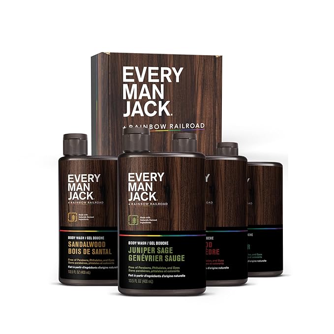 Every Man Jack Body Wash Variety Box - Includes Four Body Washes with Clean Ingredients & Incredible Scents - Round Out His Routine with Sandalwood, Cedarwood, Juniper Sage, & Sea Salt Body Washes-VeraVaultWomen