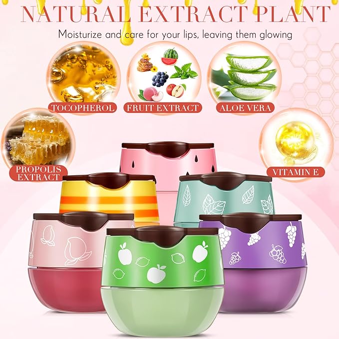 12 Pcs Bee Lip Balm Honey Pot with Brush Propolis Lip Mask Overnight, Moisturizing Hydrating Lip Sleeping Mask Prevention Dry and Cracked(Honey+Peach+Grape+Strawberry+Apple Lime+Mint)-VeraVaultWomen