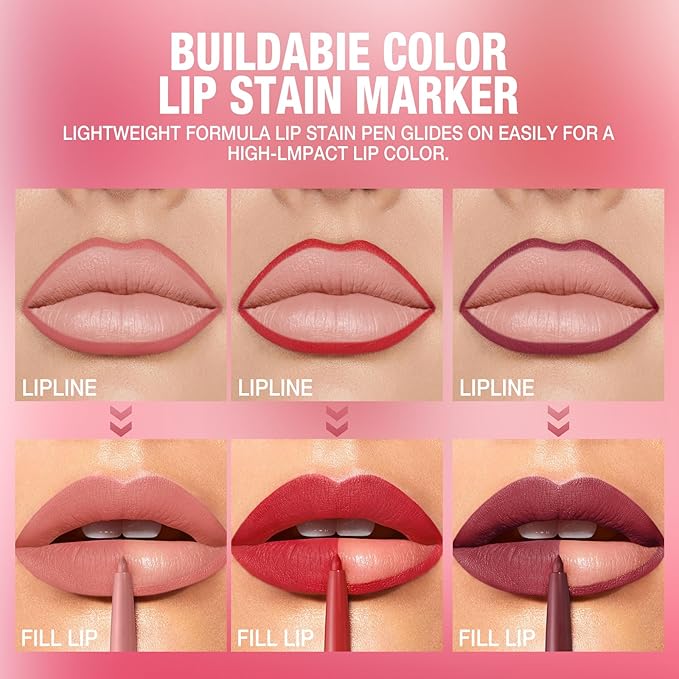 Jolilab Matte Lip Liner Set, Lip Makeup Set Natural Smooth Long-Lasting And Hydrating Beauty Daily Cosmetics Gift for Girls Easy-to-Use(12pcs