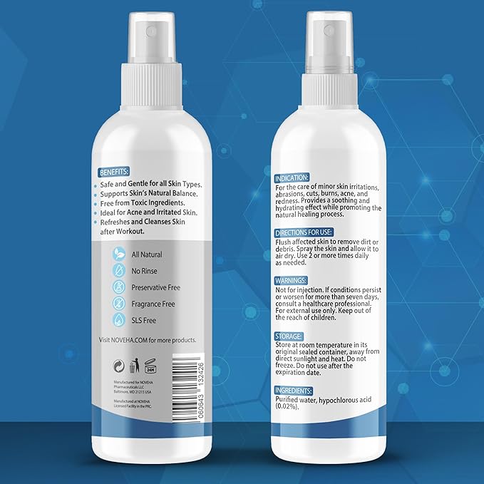 NOVEHA Facial Cleanser For Acne - Hypochlorous Acid Spray - Irritation, Redness & Breakouts Relief - Ideal for Active Teenage & Adult Athletes Post-Workout - Safe for Multiple Daily Uses - 8 oz-VeraVaultWomen