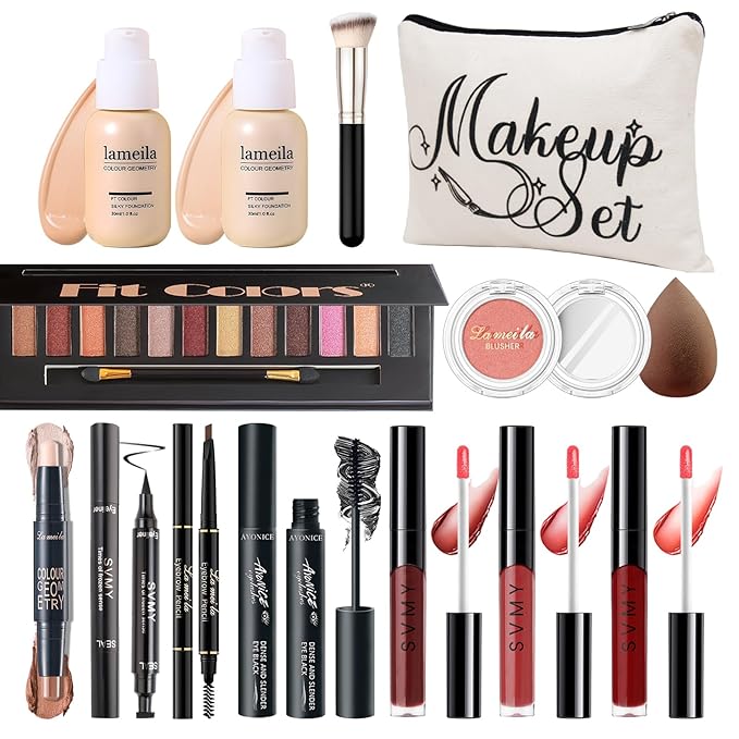 Makeup Kit for Girls Teens, Travel Makeup Kit, Facial Makeup Full Kit, Makeup Present Set for Beginners & Professionals, Cosmetic Bag Include Pigmented Blendable Eyeshadow Palette, concealer-VeraVaultWomen