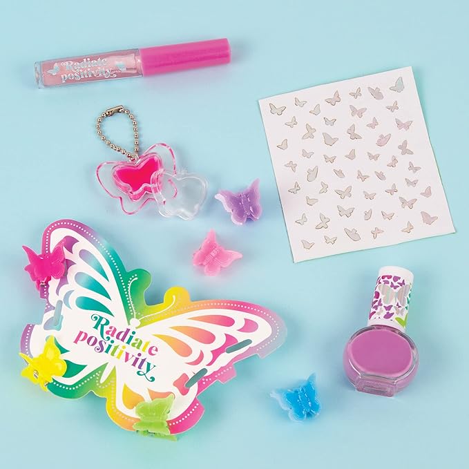 Make It Real: Butterfly Dreams Cosmetic Set - 11 Pieces, Tweens & Girls, Includes 6 Butterfly Hair Clips, Polish, Nail Stickers, 2 Lip Gloss & Instructions, Butterflies, Makeup & Beauty, Kids Ages 8+-VeraVaultWomen
