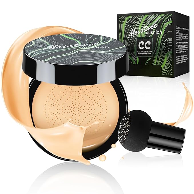 Mushroom Head Air Cushion CC Cream Foundation - Moisturizing & Long-Lasting BB Cream Concealer Makeup Base for All Skin Types, Brighten Long - Lasting Even Color Correcting Concealer (Buff Beige)-VeraVaultWomen