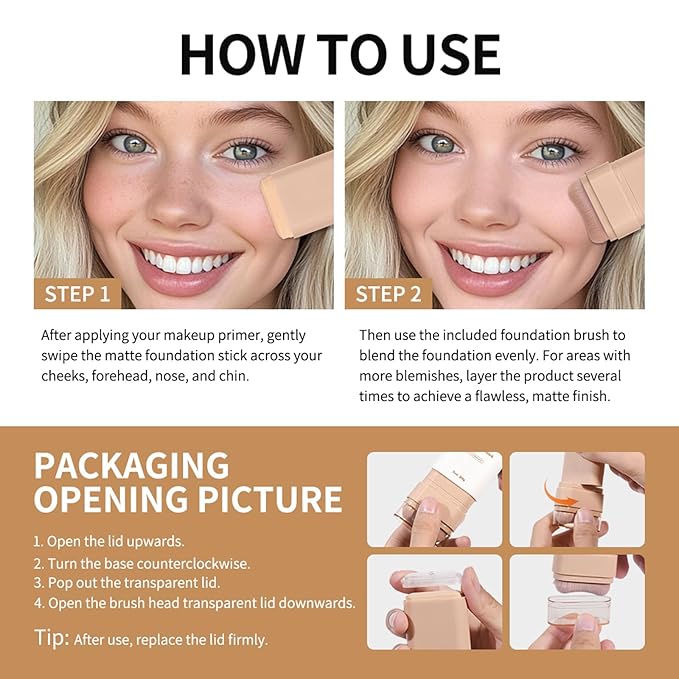 Beauty Balm Serum Boosted Skin Tint, Dual-Ended Eraser Foundation Stick with Brush, Full Coverage Cream Korean Makeup, Long-Lasting Stick for Smooth, Flawless Finish (#1 Cream)-VeraVaultWomen