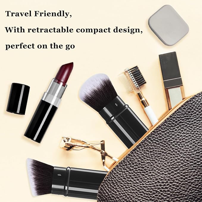 Makeup Brush 2 Pack, Retractable Travel Kabuki Powder Makeup Brush, Foundation Face Blush Brushes for Blending Liquid, Blush, Bronzer, Buffing, Sunscreen,Flawless Cosmetics-VeraVaultWomen