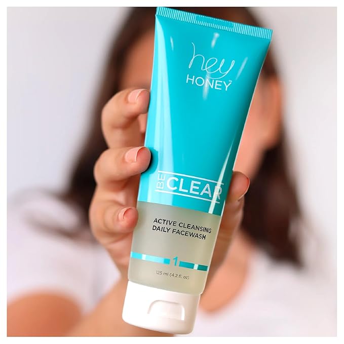Hey Honey Skincare Be Clear Acne Routine | Daily Active Cleansing Face Wash | Youth & Young Adults, Blemishes Prone | Propolis & Gentle Exfoliating Acids | Fast & Long Lasting Oil Control | 5 fl oz-VeraVaultWomen