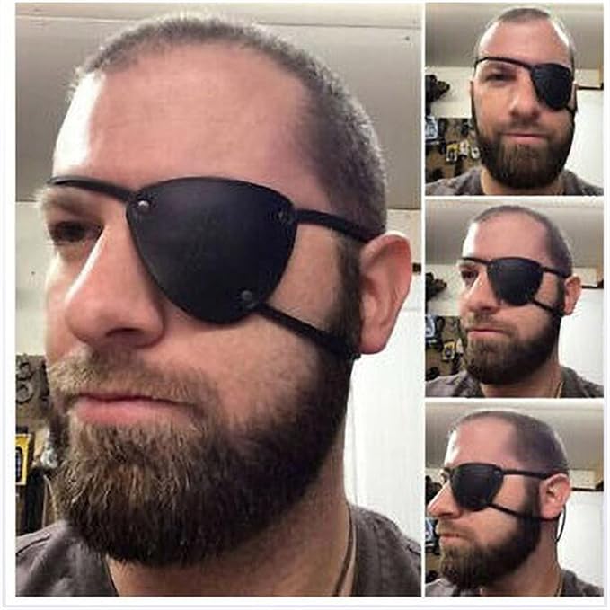 1 Pair Retro Single Eye Patch - Black Eye Patches - PU Leather Pirate Eye Patch Cover Adjustable Medieval Steampunk Blindfold for Adults Role Play Costume Accessories