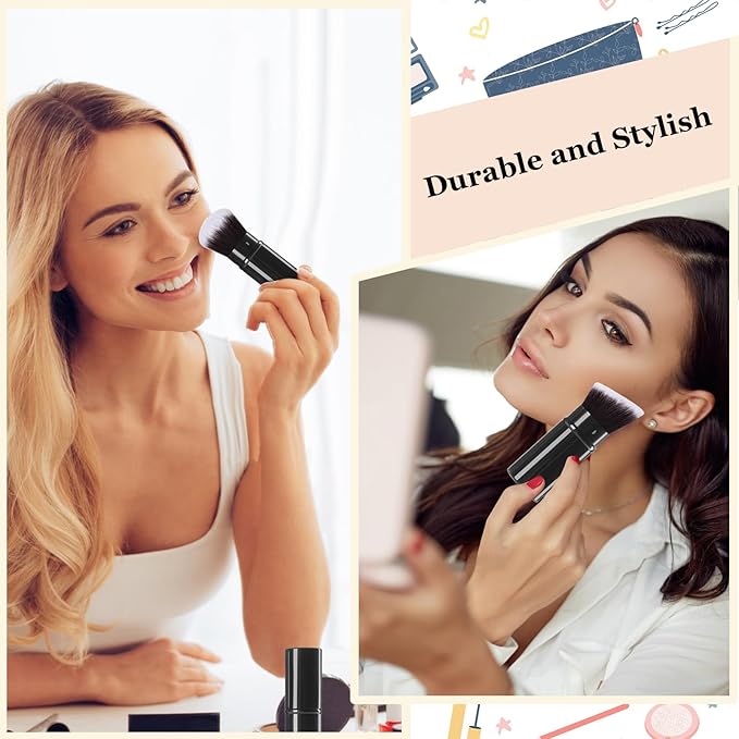 Makeup Brush 2 Pack, Retractable Travel Kabuki Powder Makeup Brush, Foundation Face Blush Brushes for Blending Liquid, Blush, Bronzer, Buffing, Sunscreen,Flawless Cosmetics-VeraVaultWomen