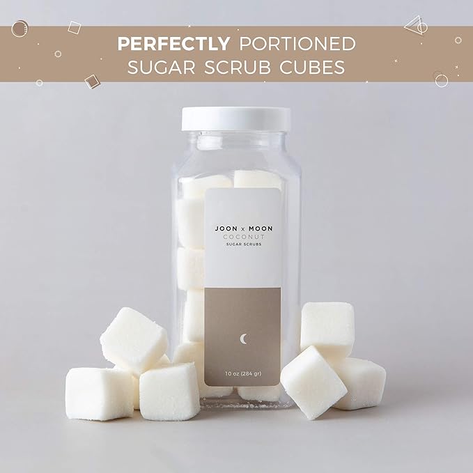 JOON X MOON Sugar Scrub (Coconut, 1 Pack), Exfoliating Body Scrub, Moisturizing Aloe and Shea Butter to Soften and Nourish Skin, Beauty and Self Care Essential, Single Use Scrub Cubes, 10 oz