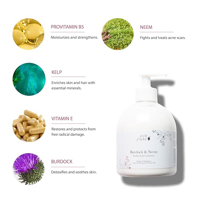 100% PURE Healthy Scalp Conditioner Purifying Burdock & Neem for Dry Damaged Hair Replenishing Itchy Flaky Scalp Hydration for Women & Men - 16 Fl Oz-VeraVaultWomen